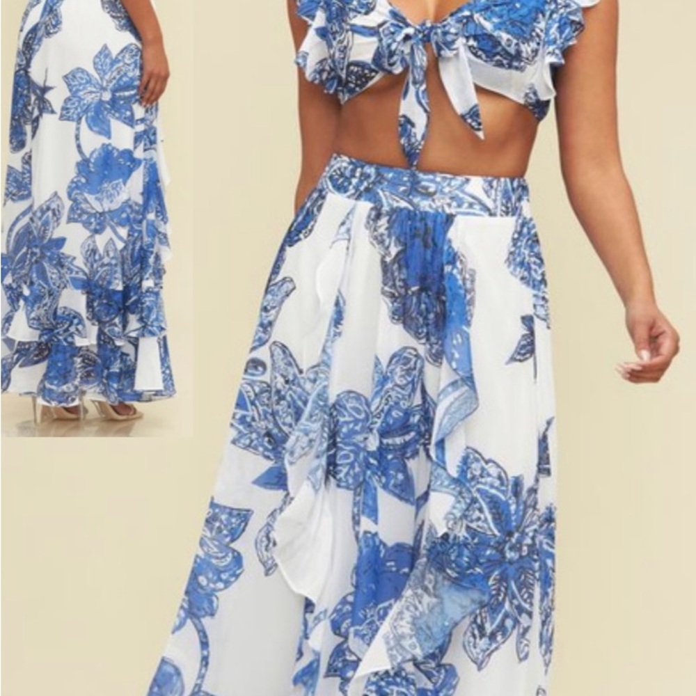 Blue and White Floral Maxi Dress